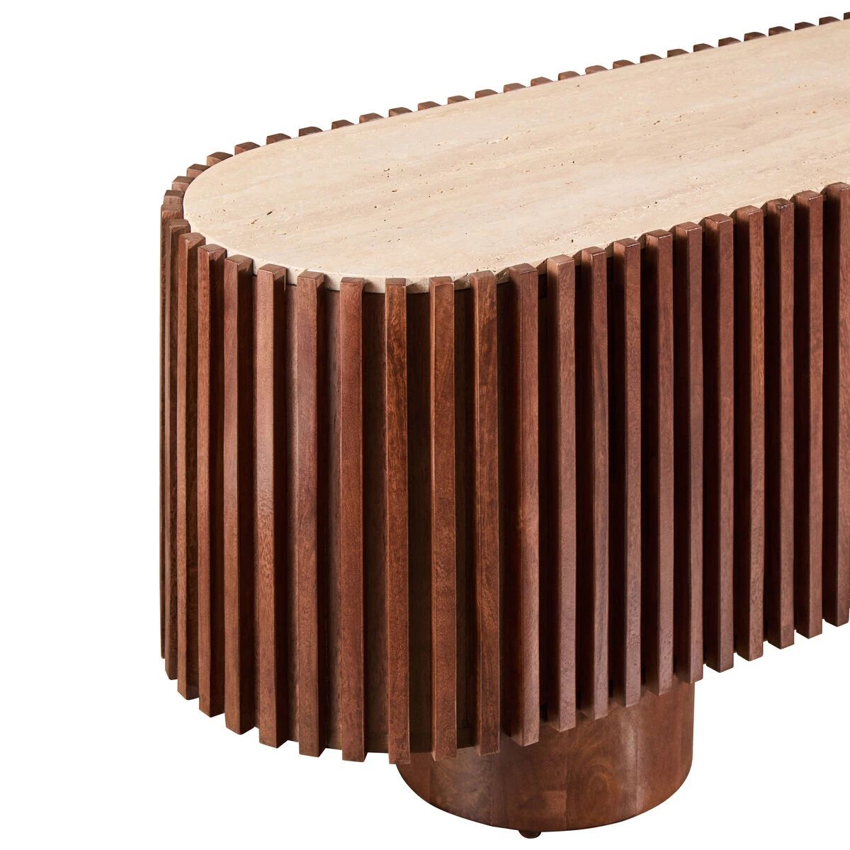 Beaumonde Home Babel Travertine and Mango Wood Curved Media Unit