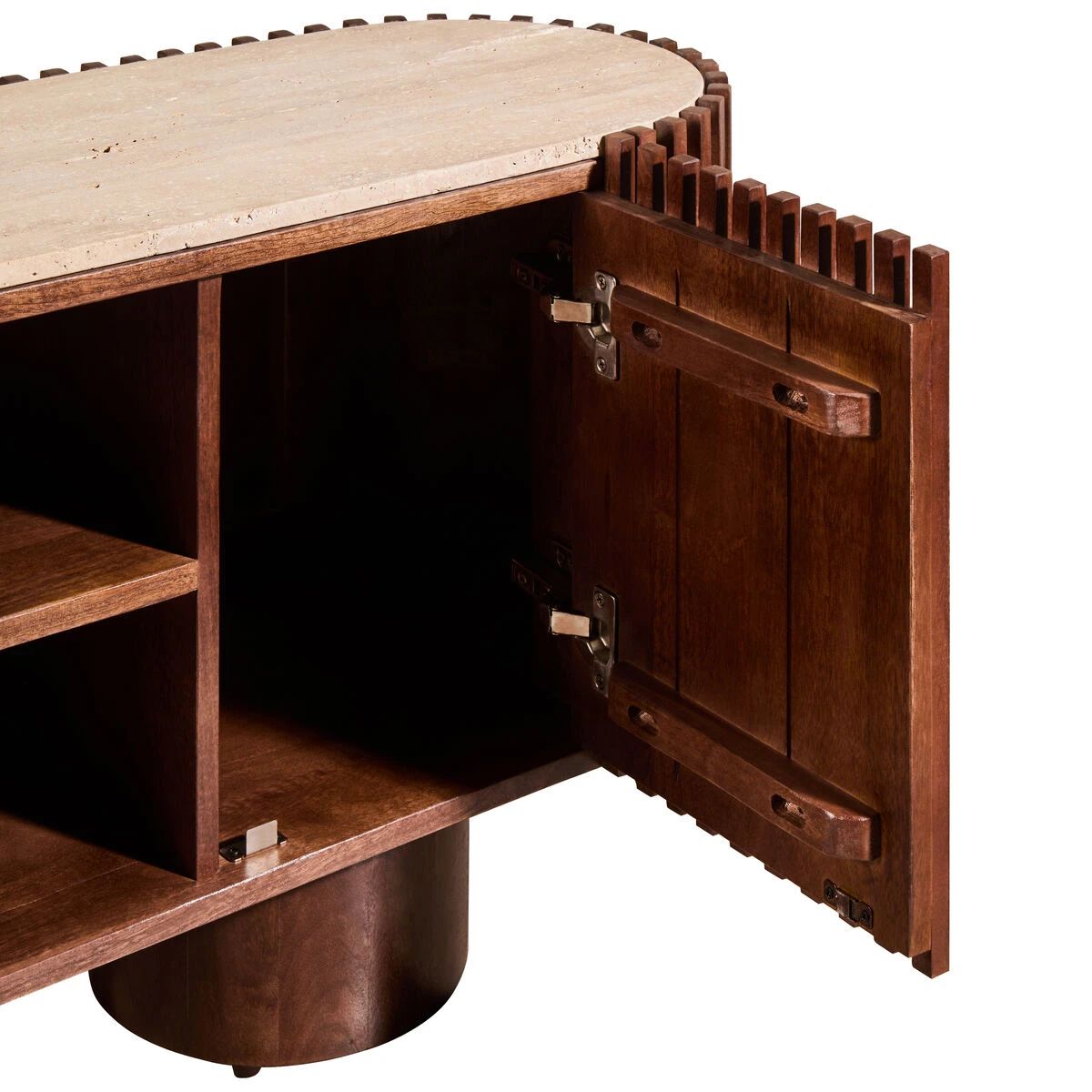 Beaumonde Home Babel Travertine and Mango Wood Curved Media Unit