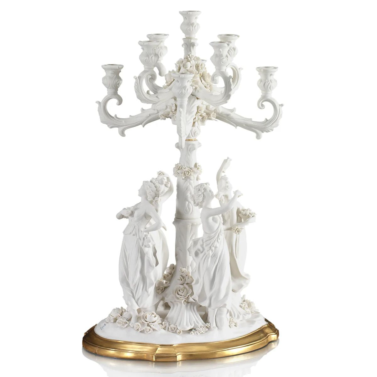 Villari Bacchantes Candelabra - 9 Arms - White & Gold