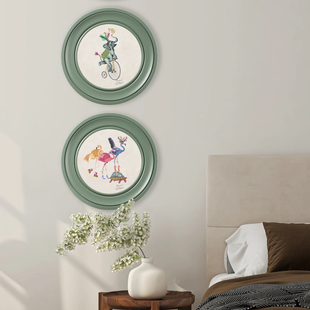 Brand McKenzie Balancing Act Elliot Framed Round Art Print with Chalk White Background