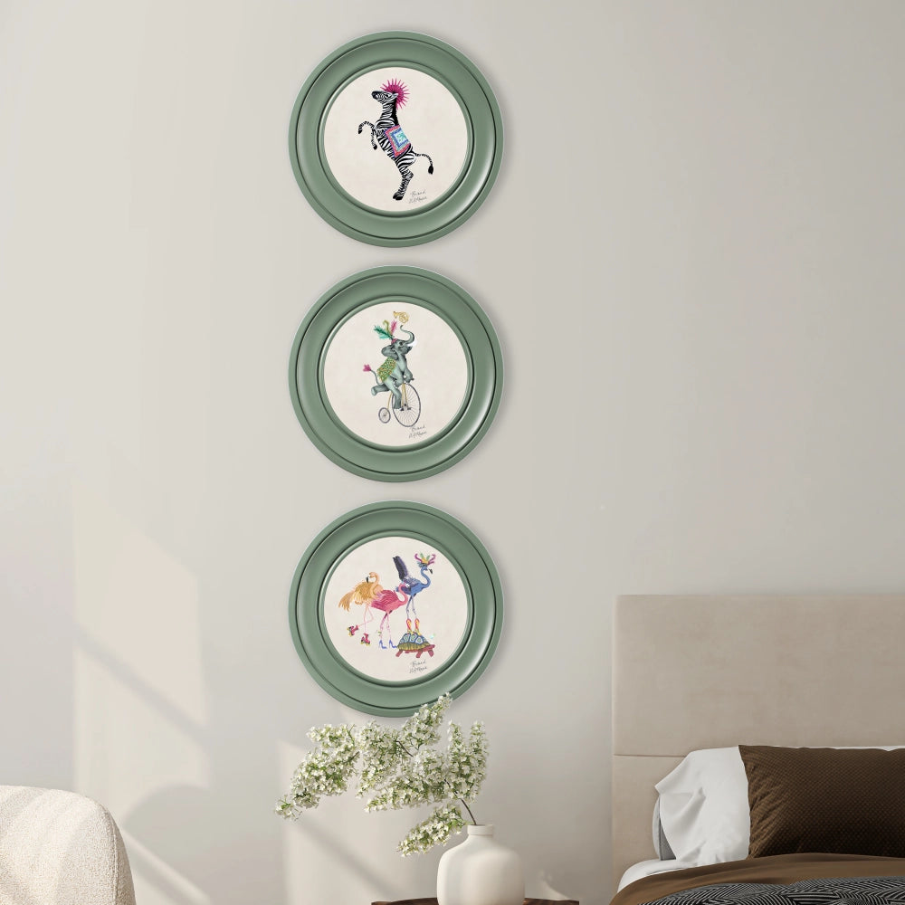 Brand McKenzie Balancing Act Kiki Framed Round Art Print with Chalk White Background