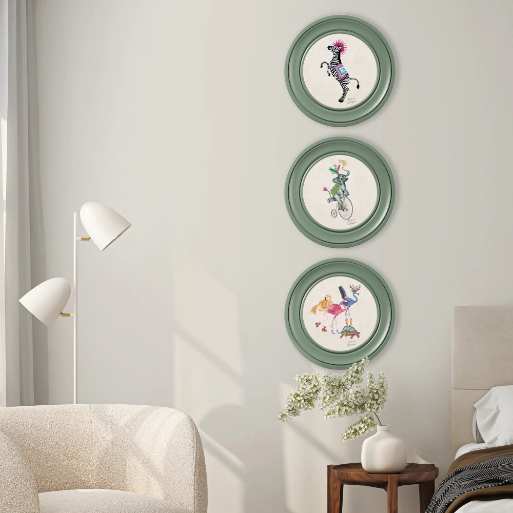 Brand McKenzie Balancing Act Elliot Framed Round Art Print with Chalk White Background