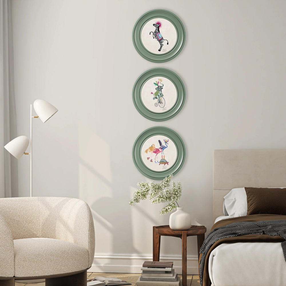 Brand McKenzie Balancing Act Kiki Framed Round Art Print with Chalk White Background
