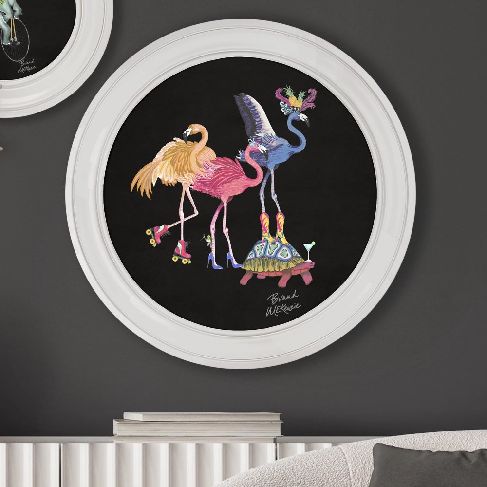 Brand McKenzie Balancing Act Elliot Framed Round Art Print with Charcoal Black Background