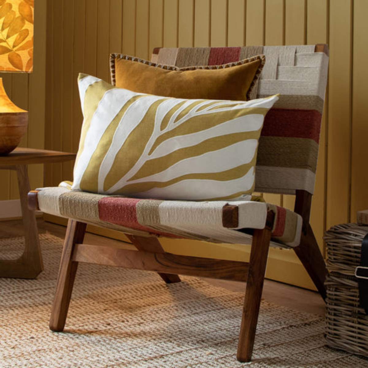 Voyage Maison Bamboo Embroidered Feather Cushion Mustard