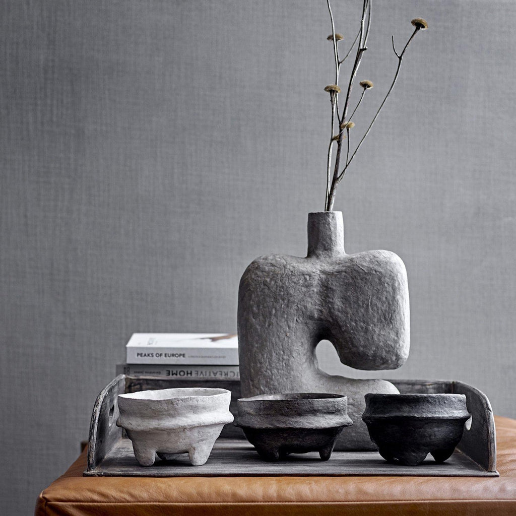 Banael Grey Papermache Vase-Beaumonde