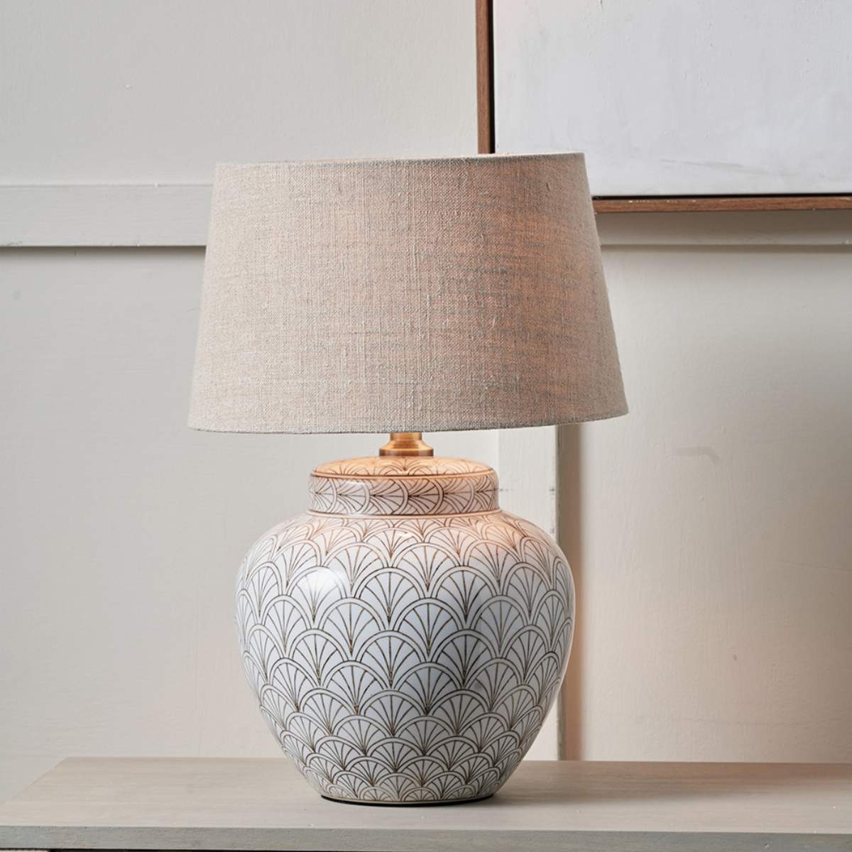 Pacific Lifestyle Barbier White Art Deco Fan Ceramic Table Lamp Base