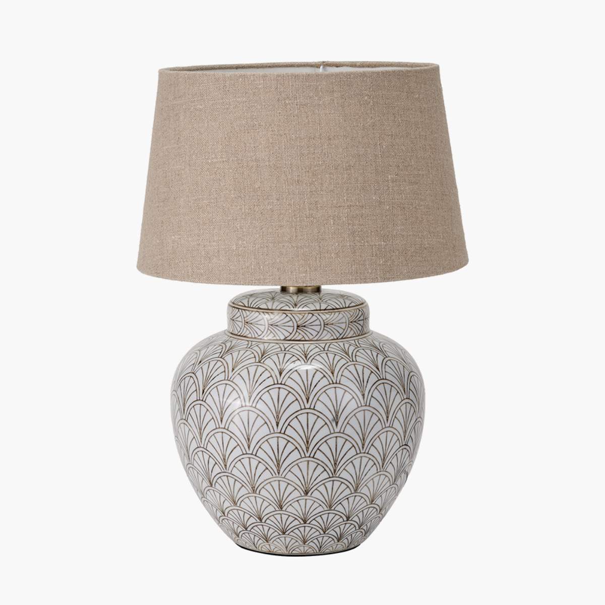 Pacific Lifestyle Barbier White Art Deco Fan Ceramic Table Lamp Base