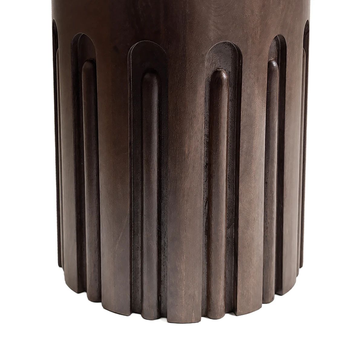 Beaumonde Home Barola Round Brown Marble and Dark Mango Wood Carved Side Table
