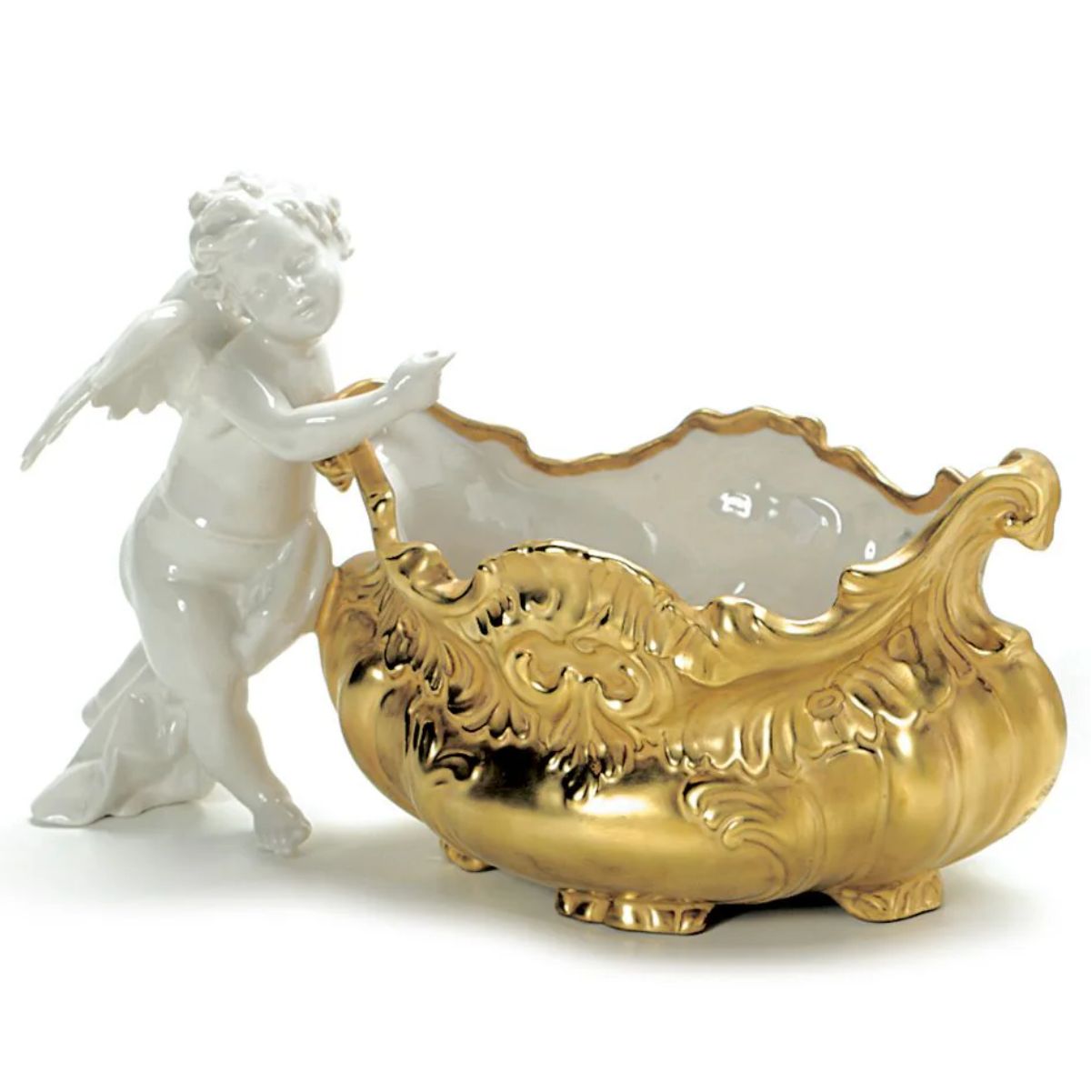 Villari Baroque Bowl With Cherub - White & Gold