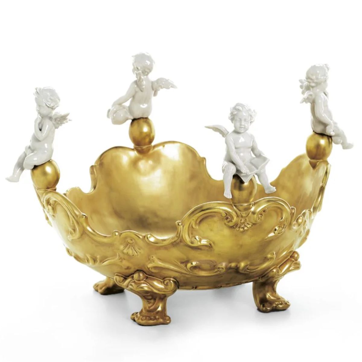 Villari Baroque Centrepiece With 4 Cherubs - Gold