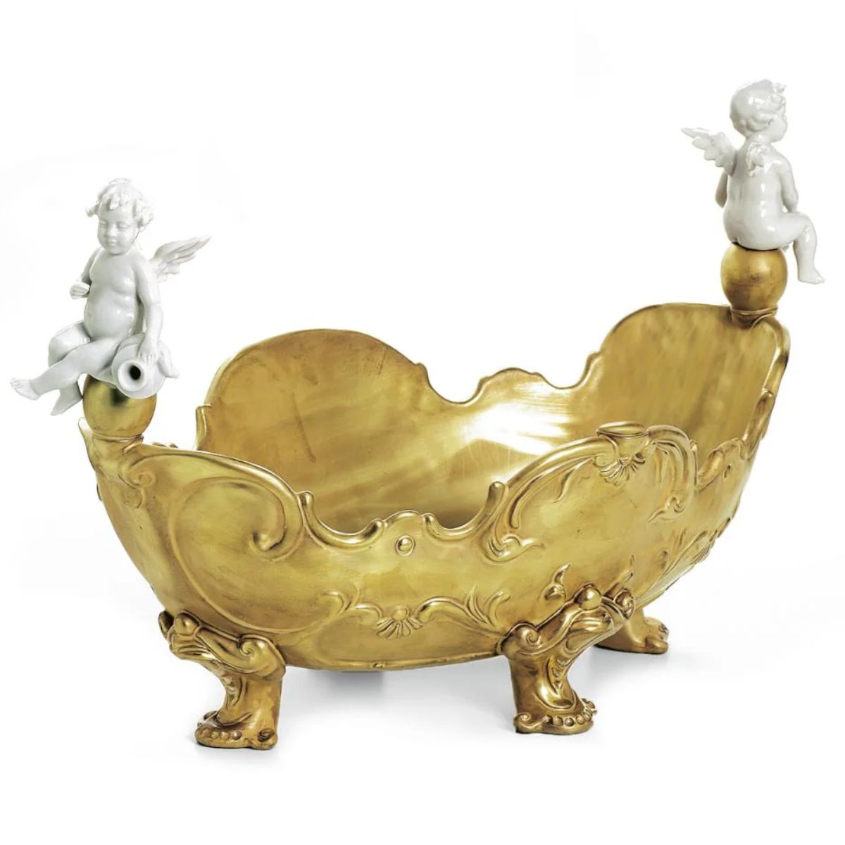 Villari Baroque Oval Centrepiece With 2 Cherubs - Gold