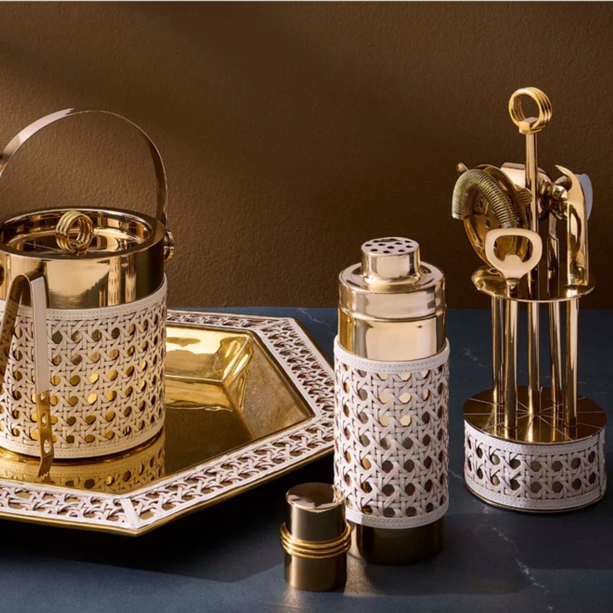 Jonathan Adler Basketweave Barware Set