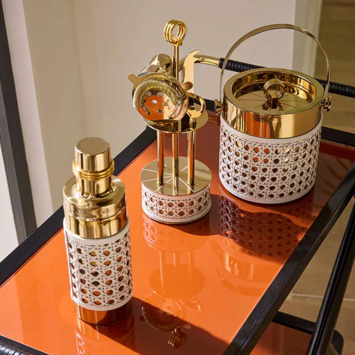 Jonathan Adler Basketweave Barware Set