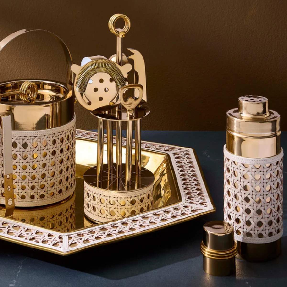 Jonathan Adler Basketweave Barware Set