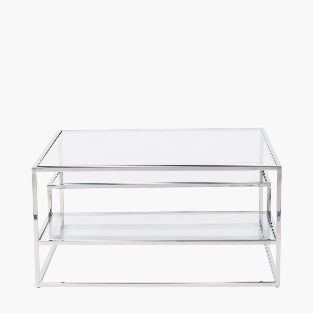 Beau&Co Aleandra Clear Glass and Silver Metal Coffee Table