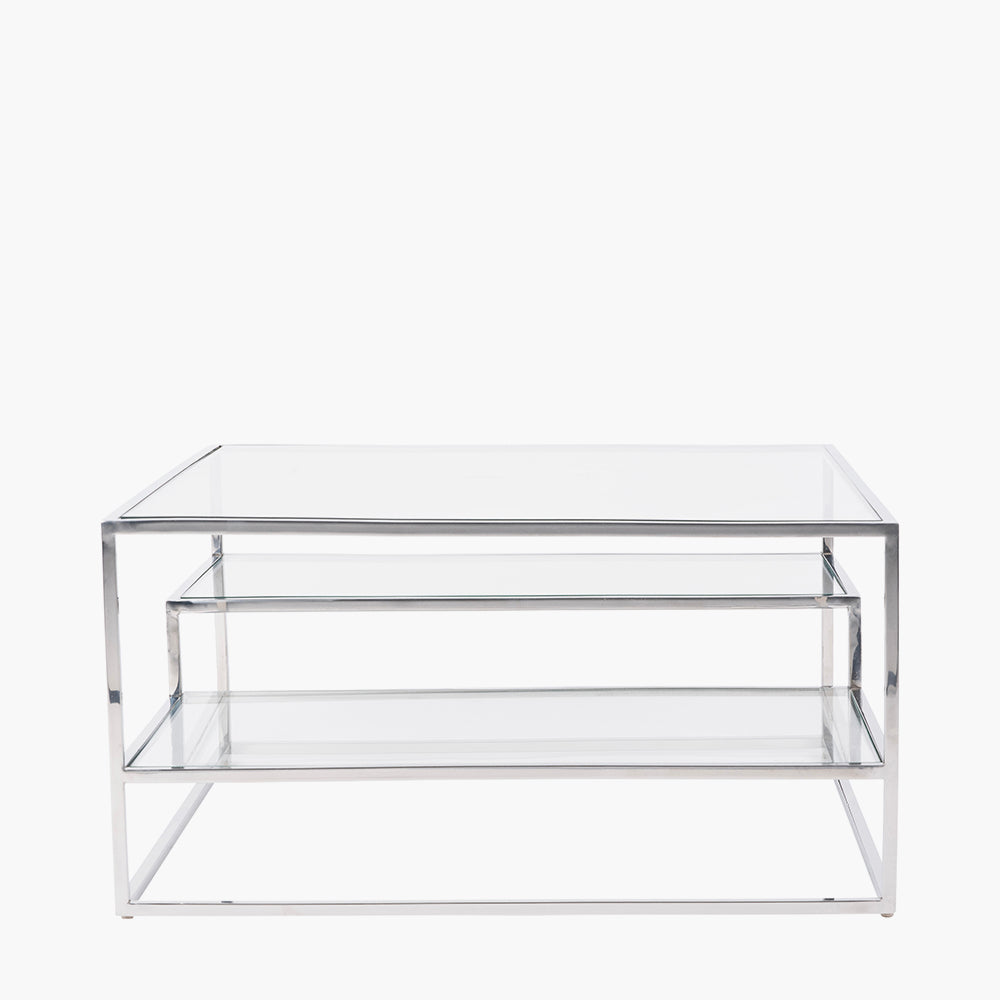 Beau&Co Aleandra Clear Glass and Silver Metal Coffee Table