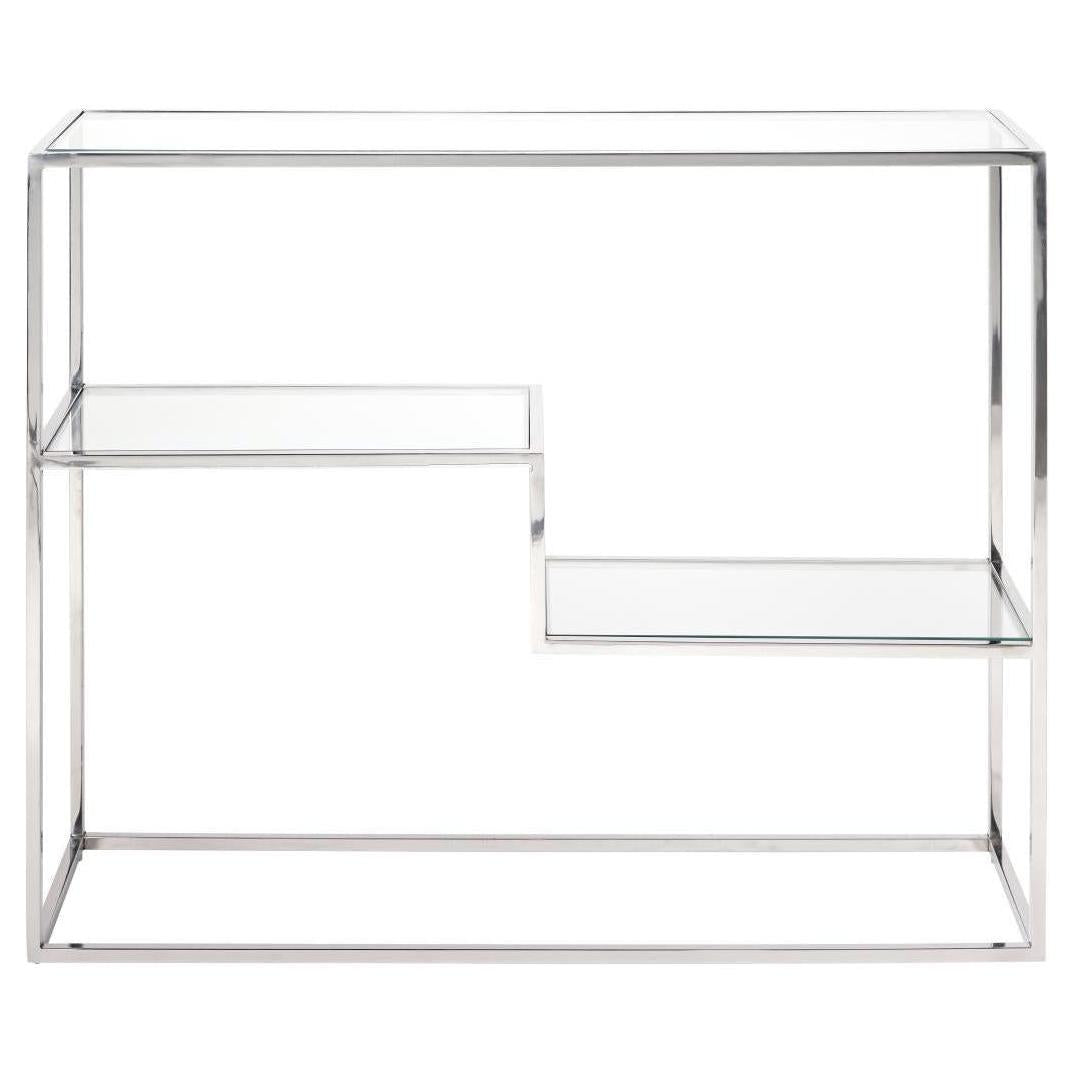 Beau&Co Aleandra Clear Glass and Silver Metal Console Table