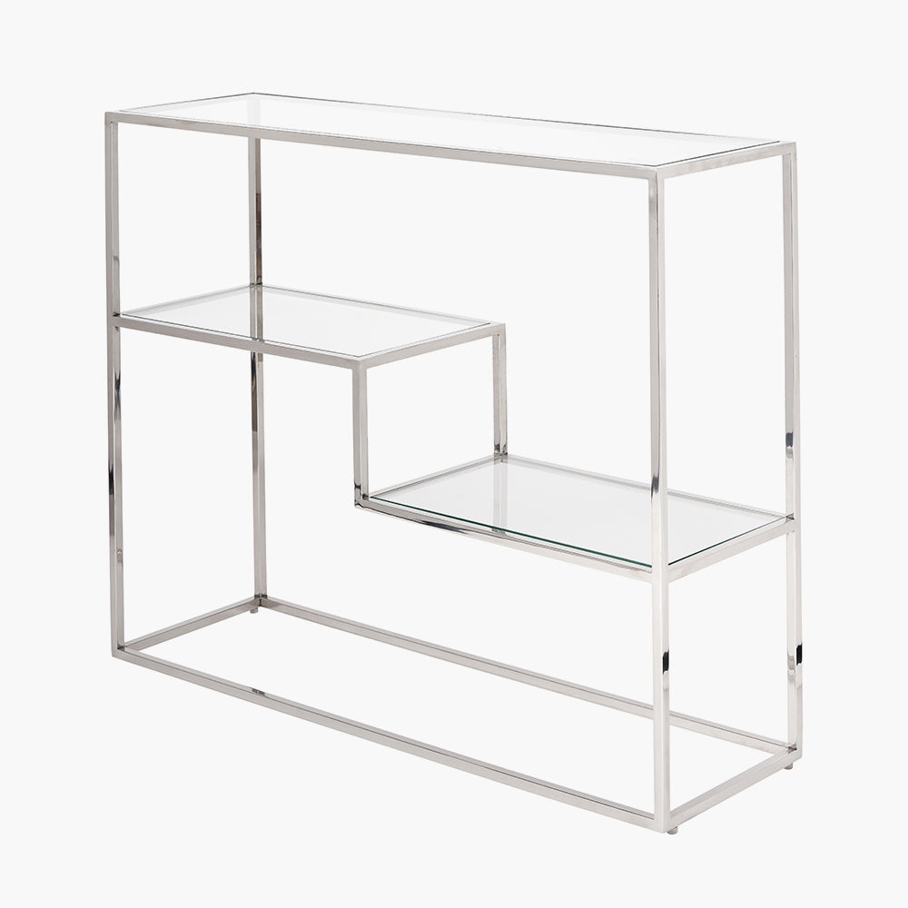 Beau&Co Aleandra Clear Glass and Silver Metal Console Table
