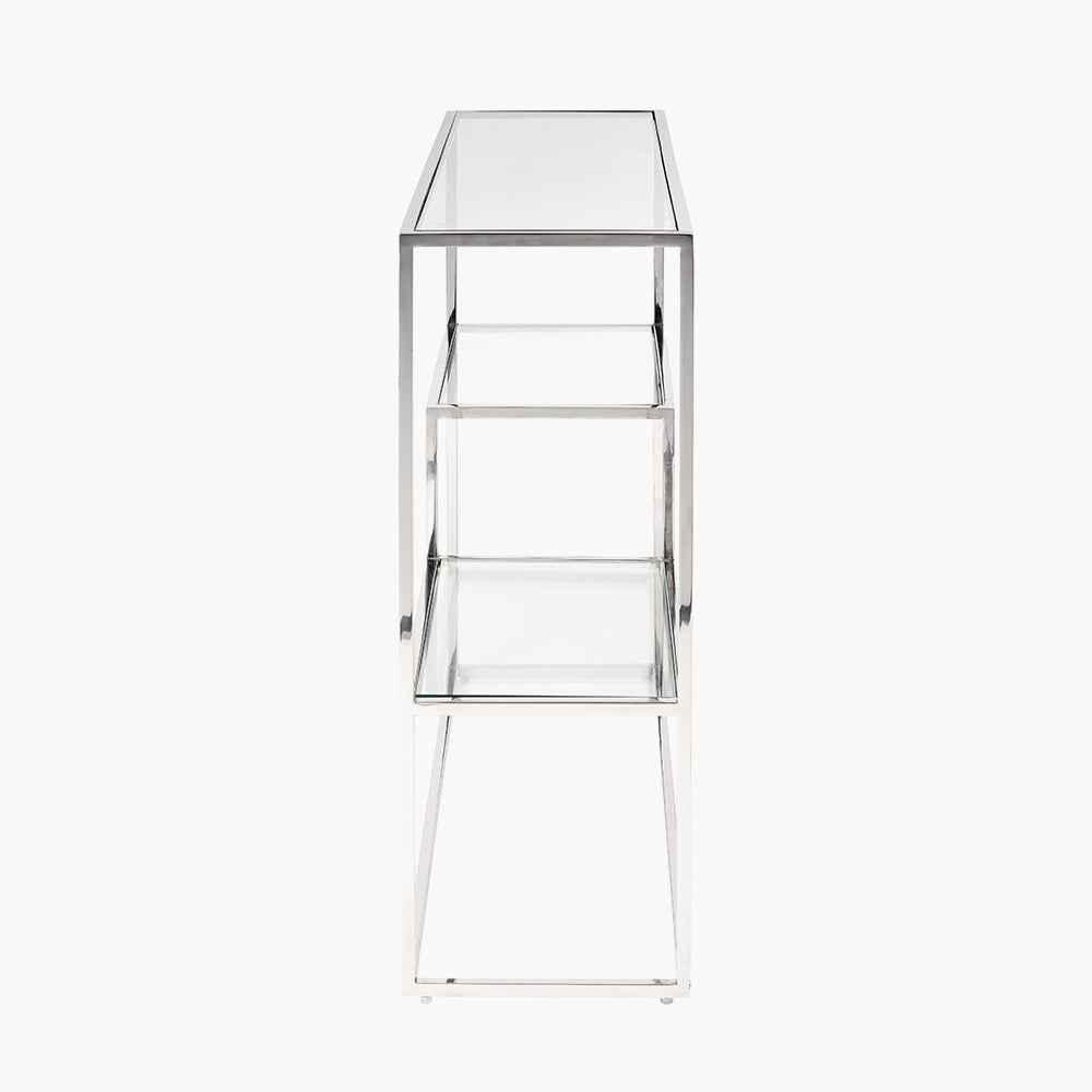 Beau&Co Aleandra Clear Glass and Silver Metal Console Table