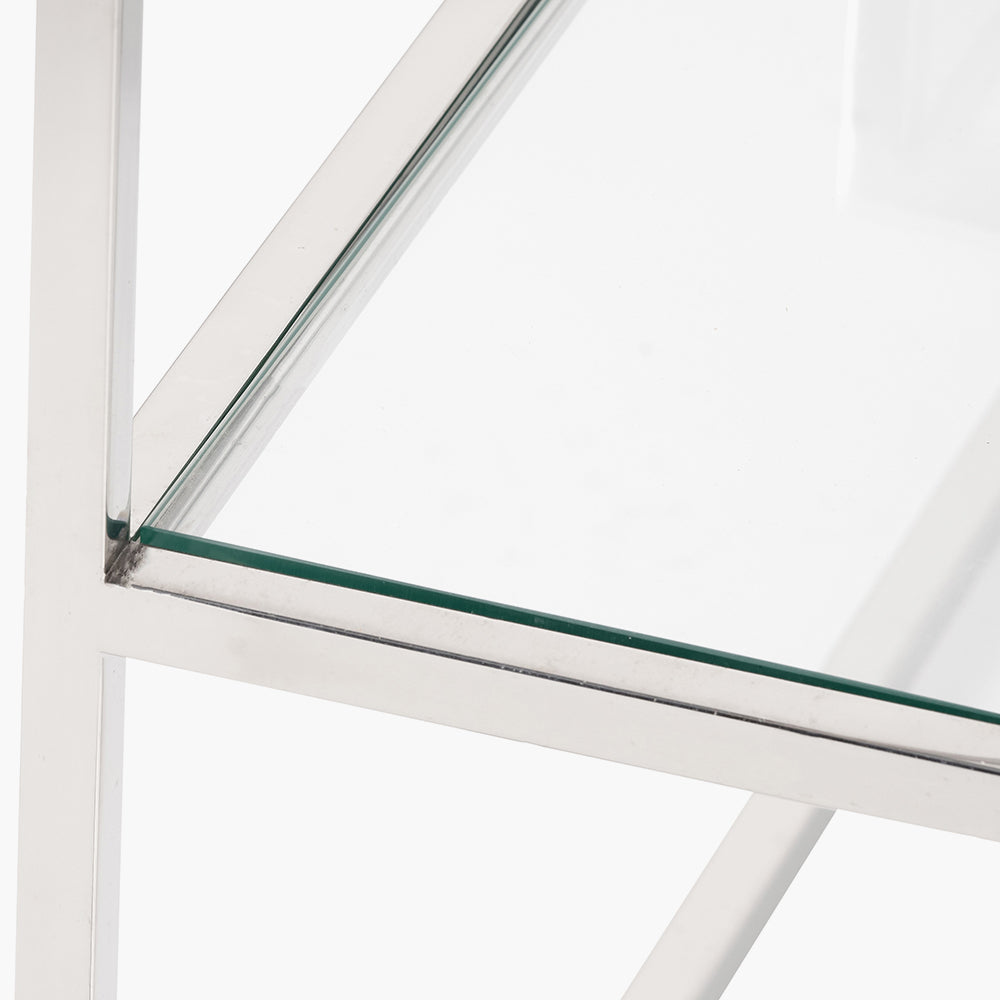 Beau&Co Aleandra Clear Glass and Silver Metal Console Table