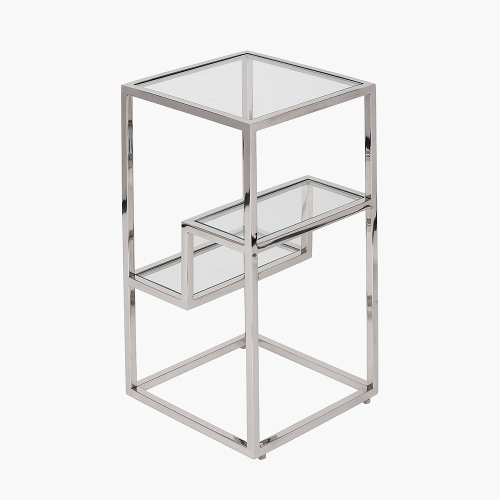Beau&Co Aleandra Clear Glass and Silver Metal Side Table