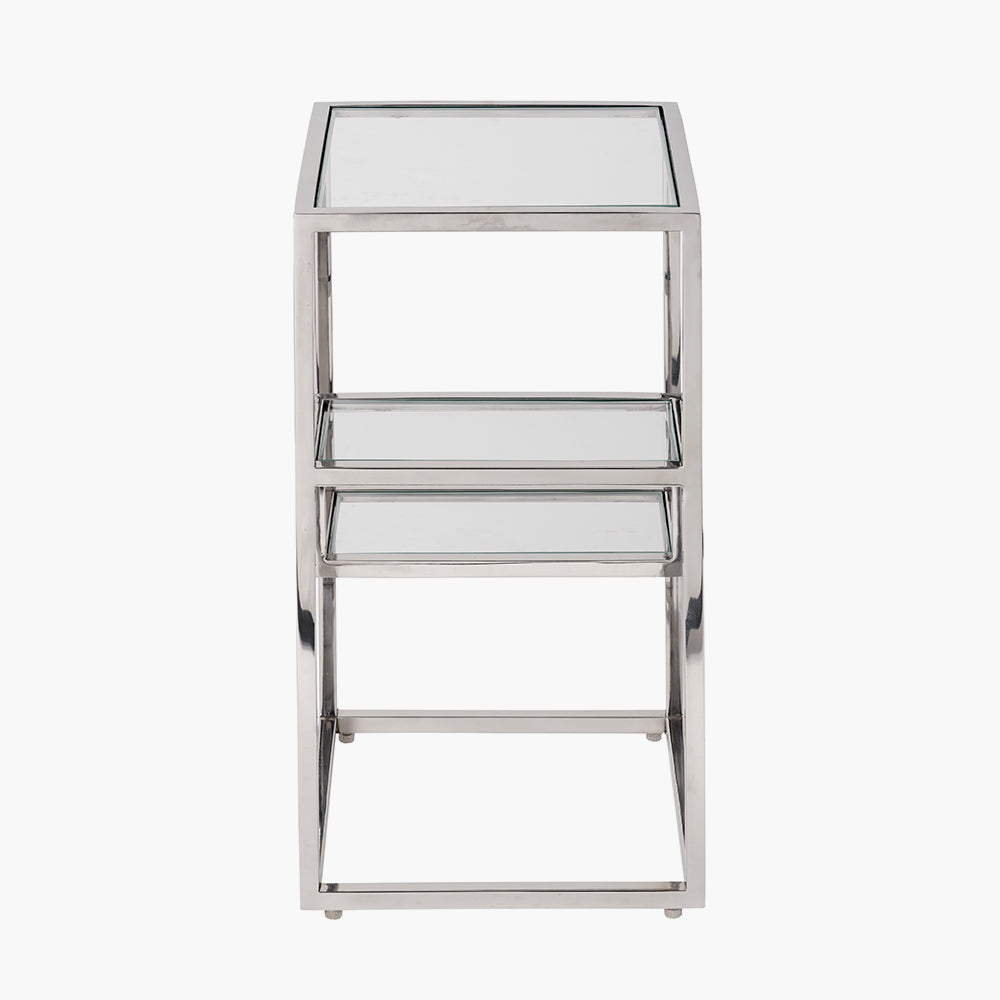 Beau&Co Aleandra Clear Glass and Silver Metal Side Table