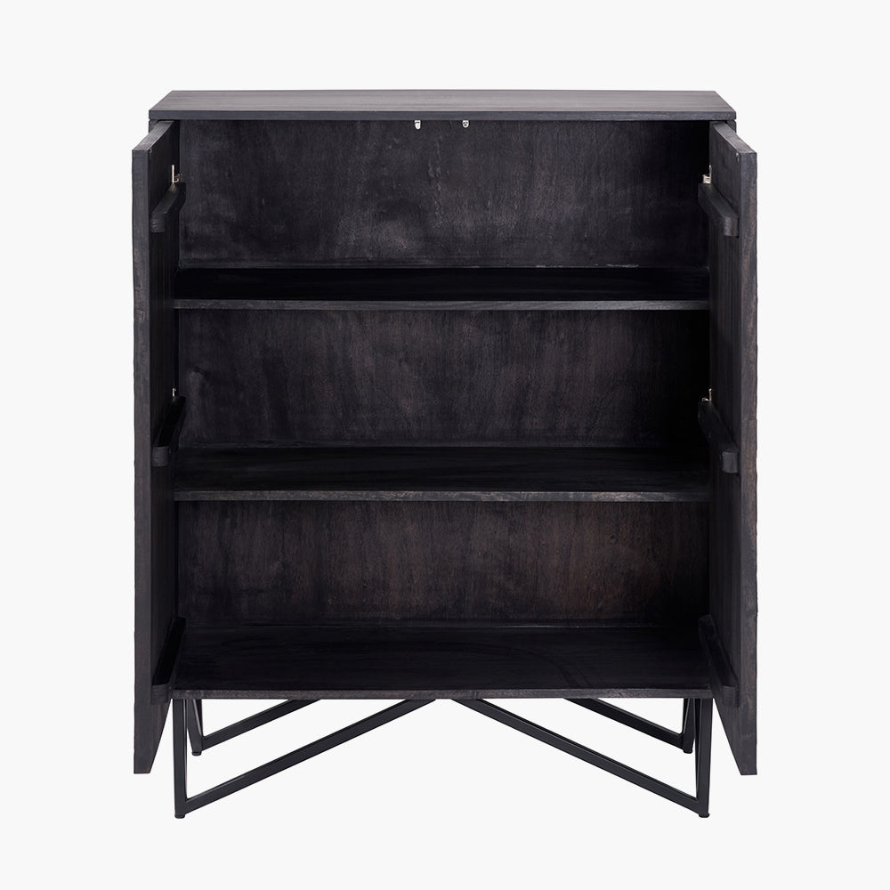Beau&Co Alrik Black Mango Wood and Stone Veneer 2 Door Bar Cabinet