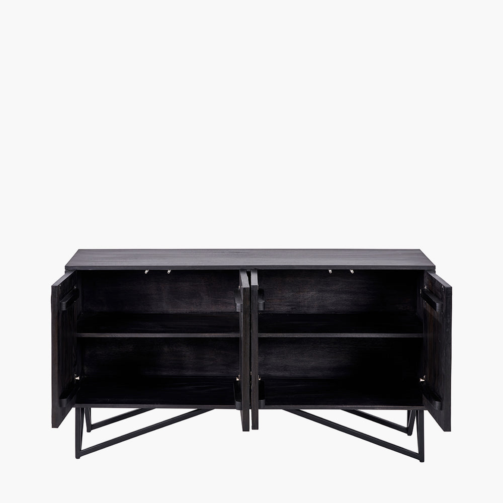 Beau&Co Alrik Black Mango Wood and Stone Veneer 4 Door Sideboard
