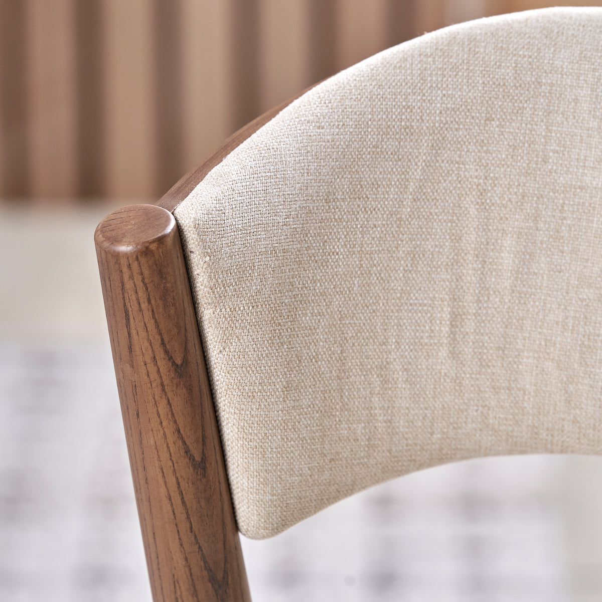 Beau&Co Alvar Natural Linen and Dark Ash Wood Curved Back Dining Chair