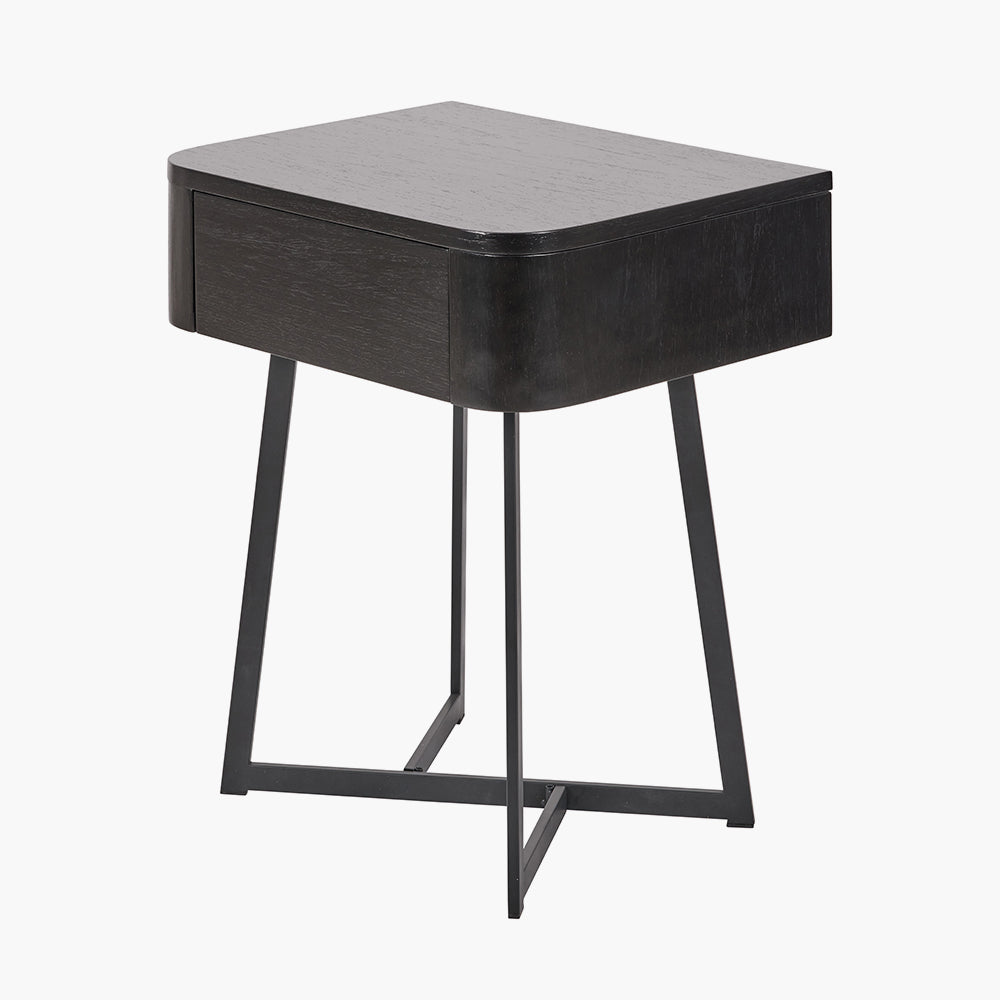 Beau&Co Anker Black Ash Veneer and Black Metal 1 Drawer Unit