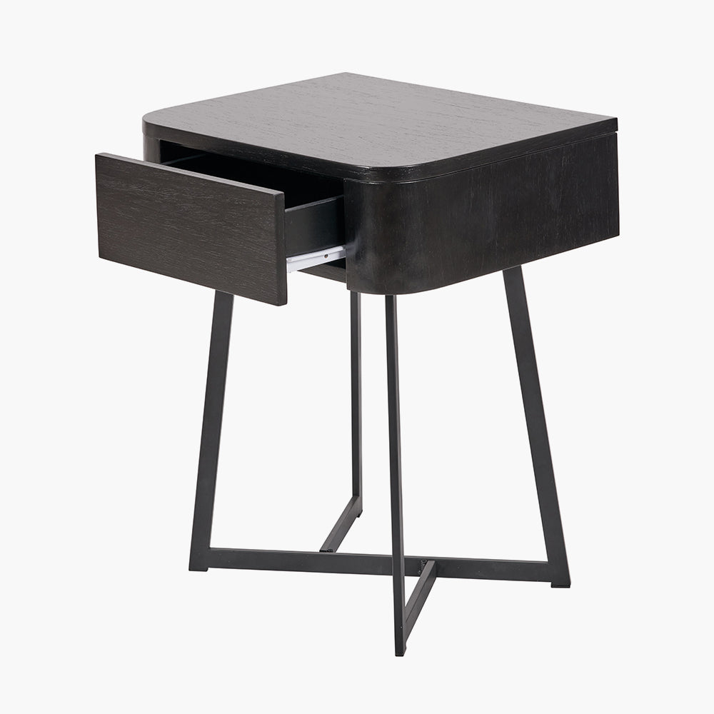 Beau&Co Anker Black Ash Veneer and Black Metal 1 Drawer Unit