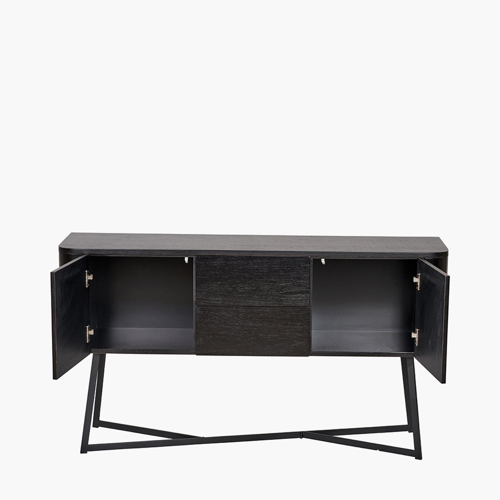 Beau&Co Anker Black Ash Veneer and Black Metal 2 Door 2 Drawer Sideboard