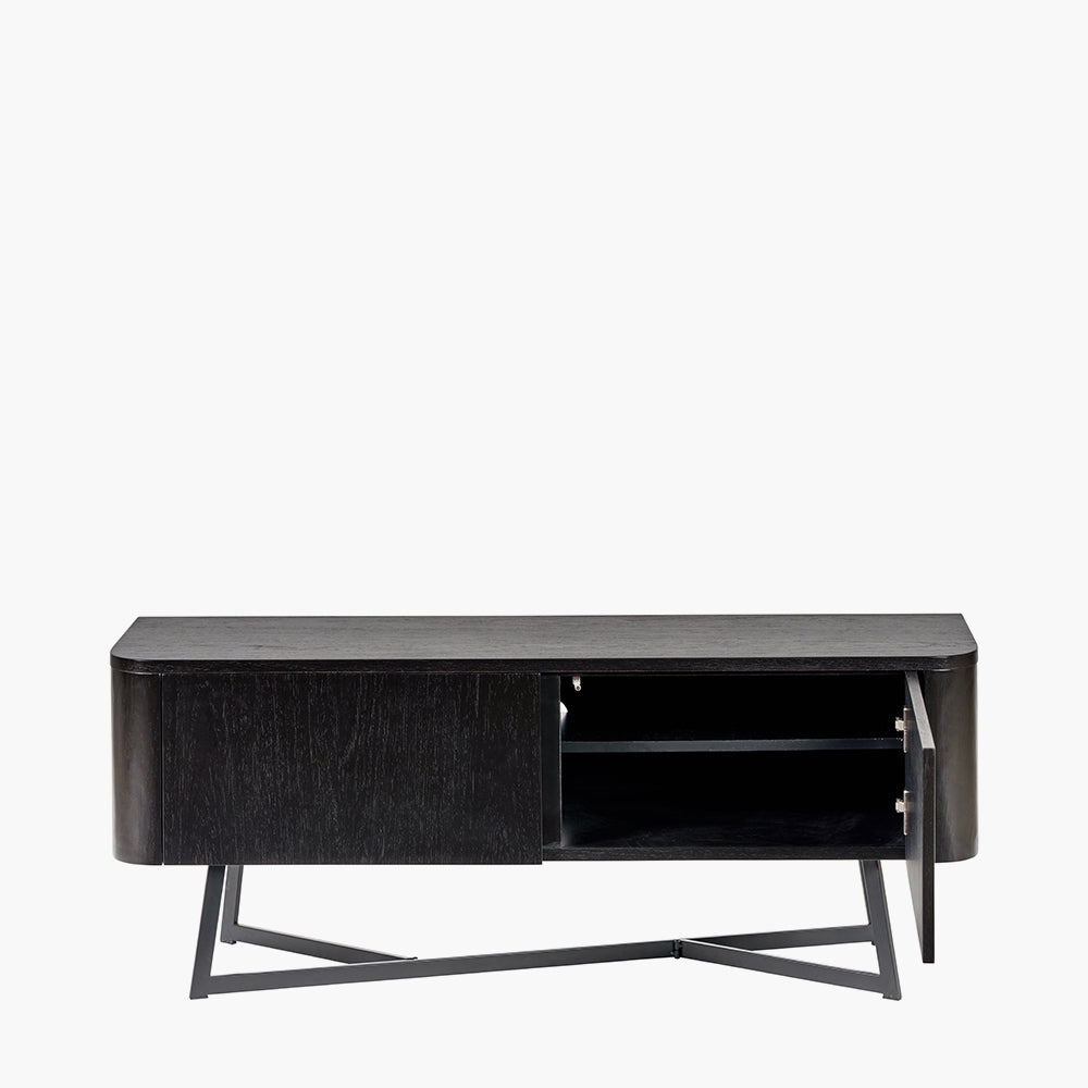 Beau&Co Anker Black Ash Veneer and Black Metal 2 Door Low Unit