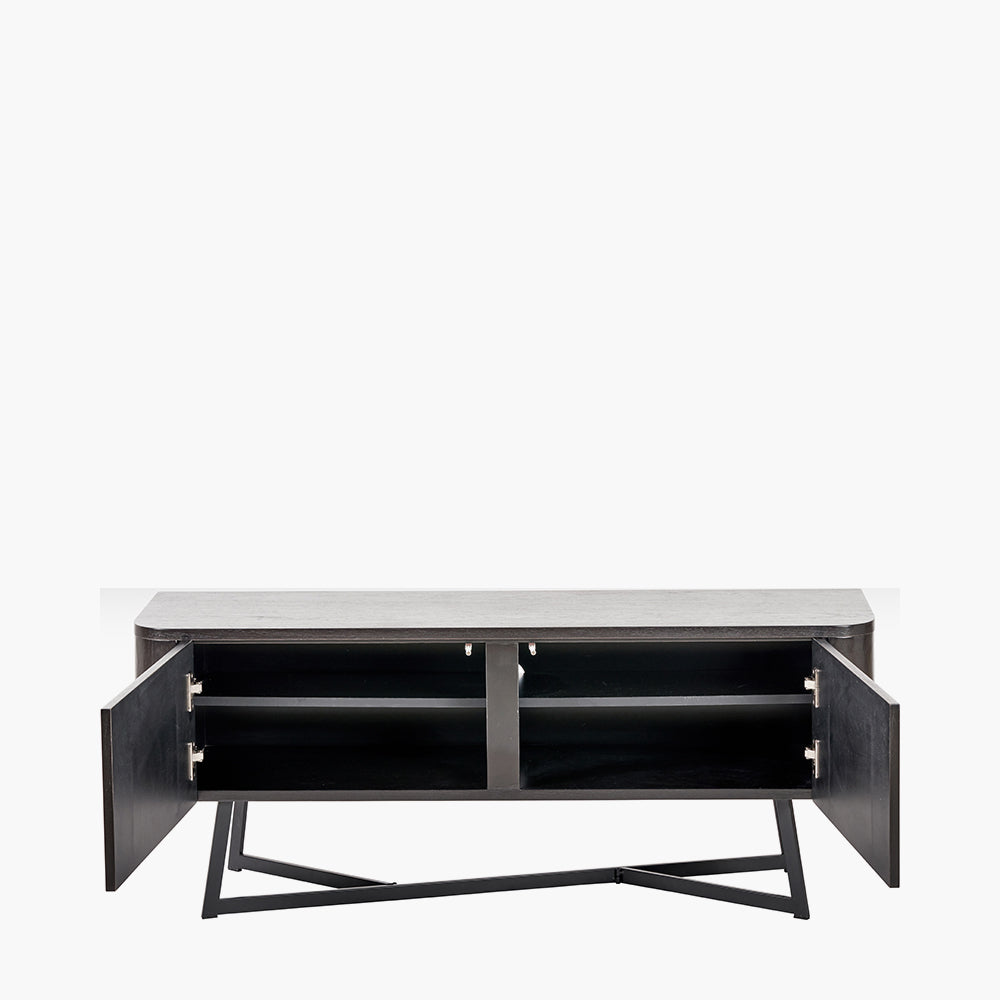 Beau&Co Anker Black Ash Veneer and Black Metal 2 Door Low Unit