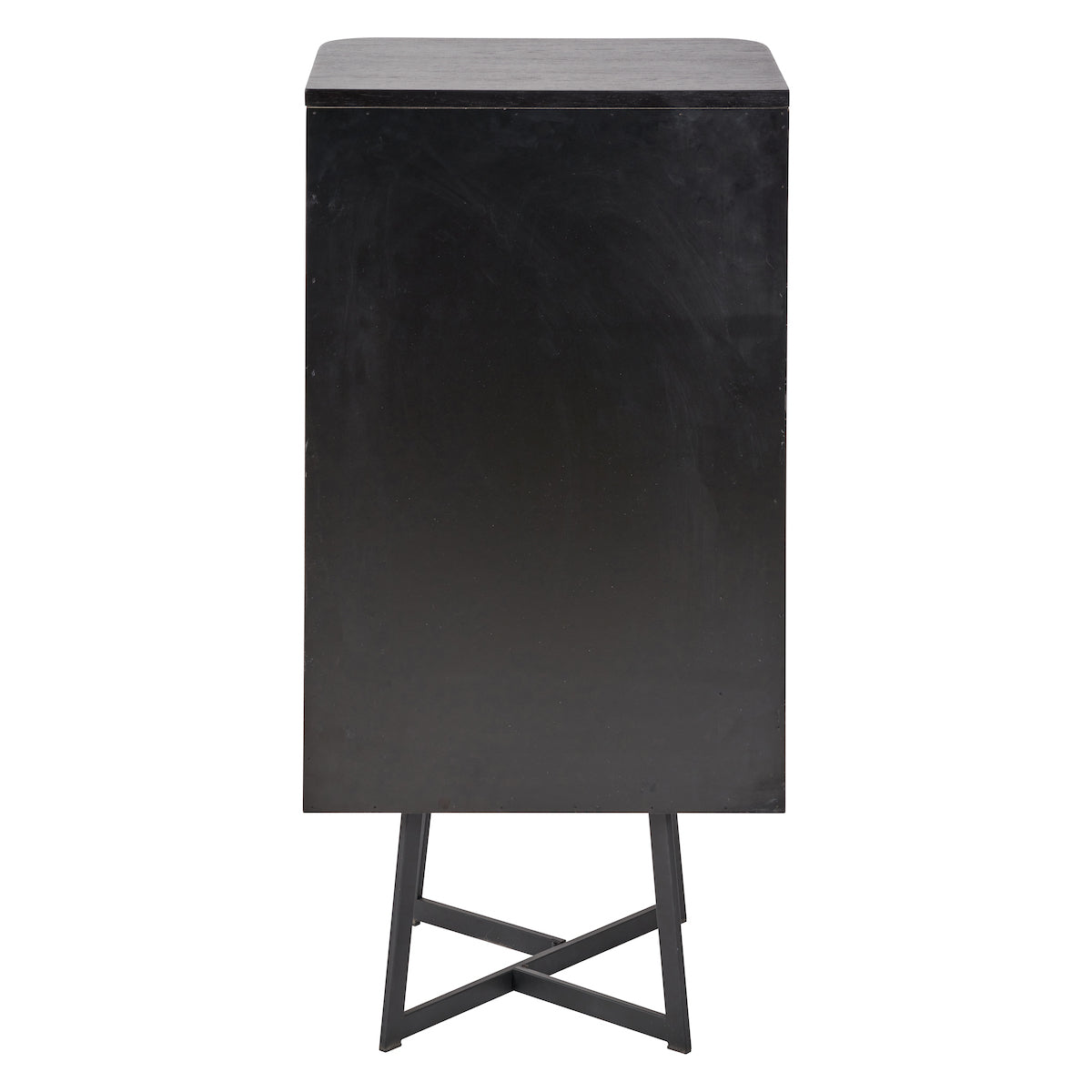 Beau&Co Anker Black Ash Veneer and Black Metal 5 Drawer Tall Boy