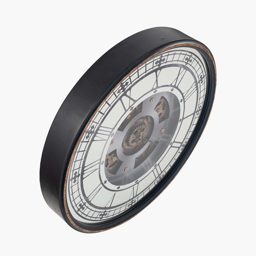 Beau&Co Antique Gold Wood and Mirror Working Cog Round Wall Clock