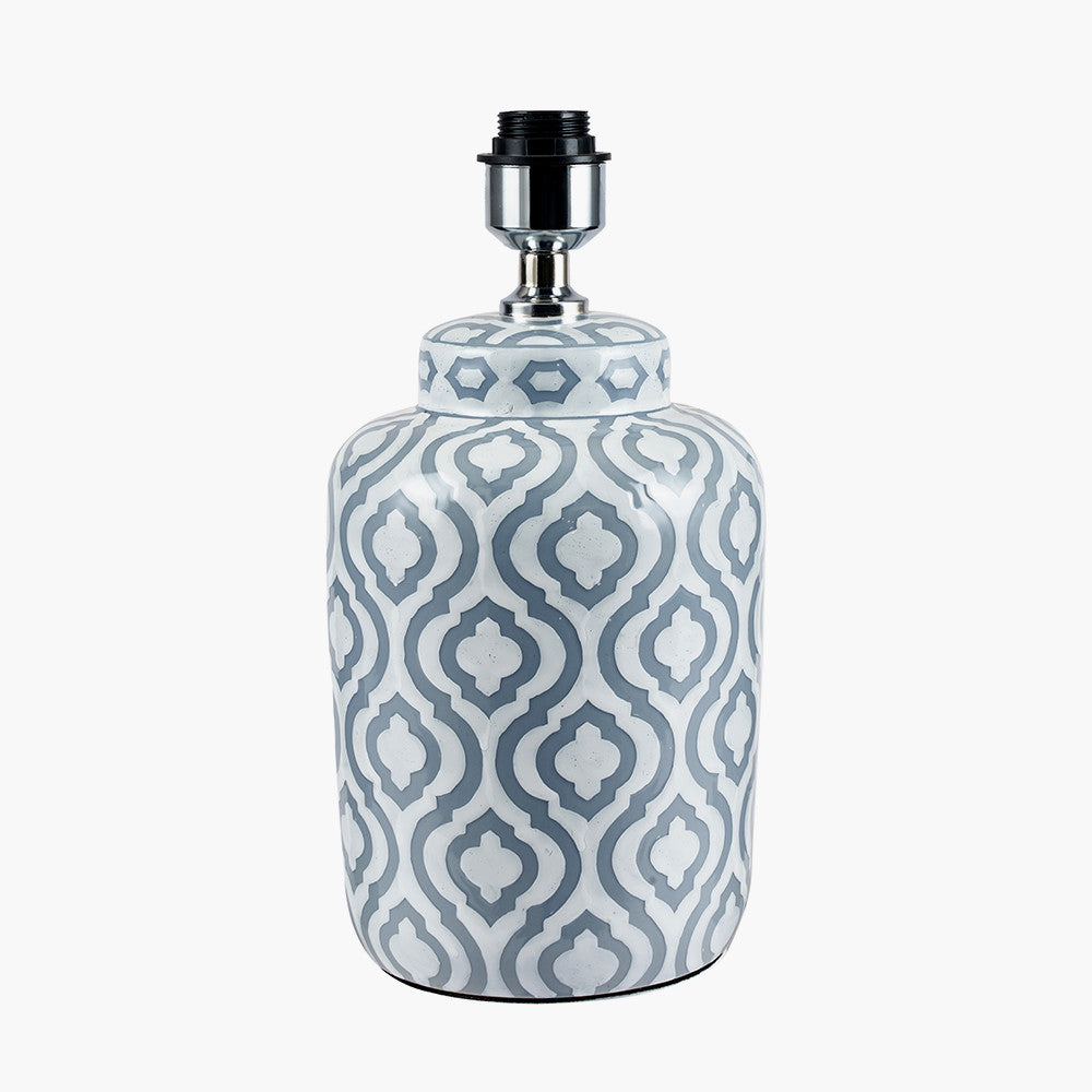 Beau&Co Astrid Grey and White Pattern Ceramic Table Lamp Base