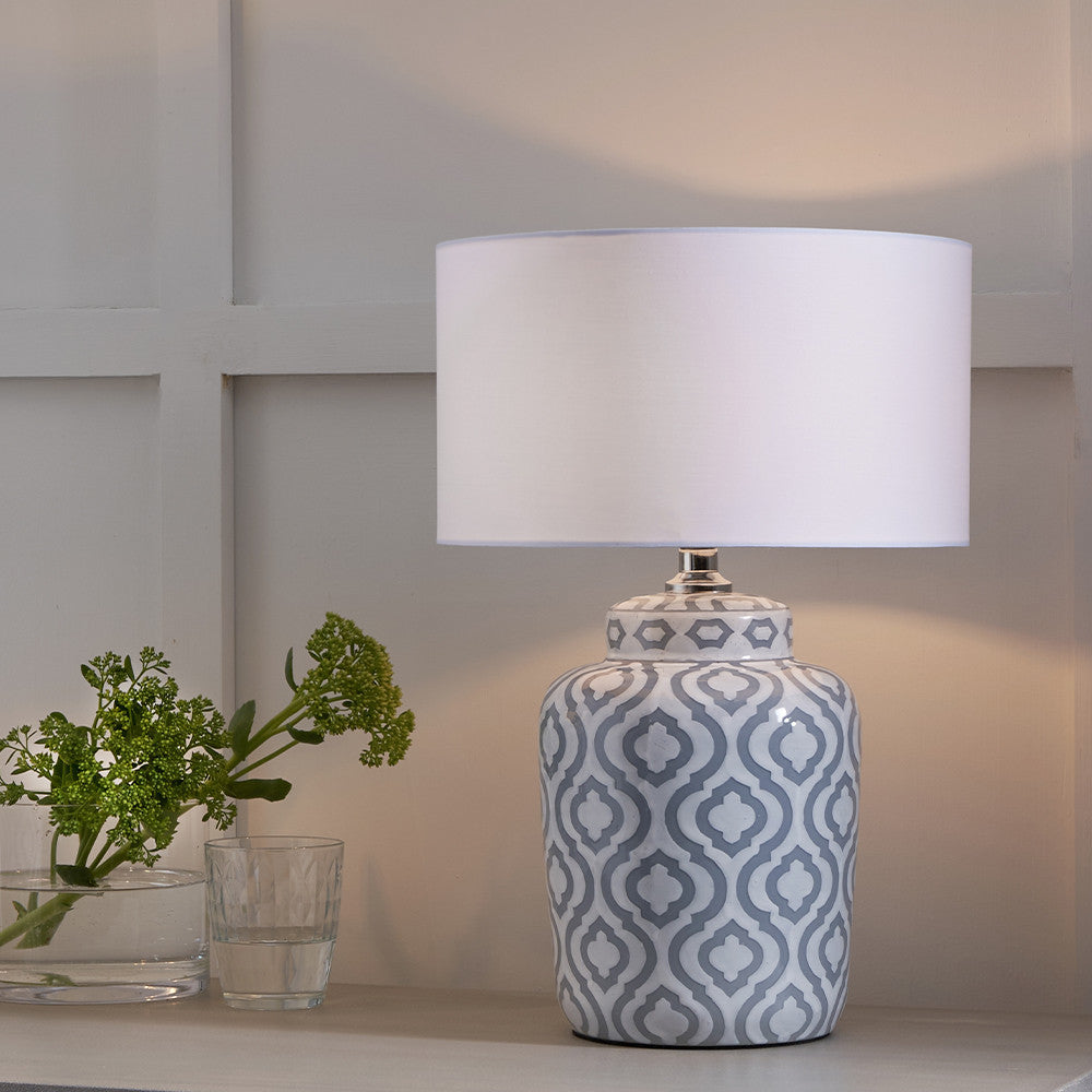 Beau&Co Astrid Grey and White Pattern Ceramic Table Lamp Base