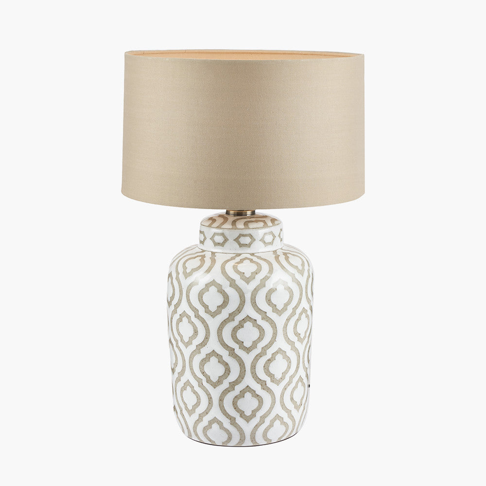 Beau&Co AstridTaupe and White Pattern Ceramic Table Lamp Base
