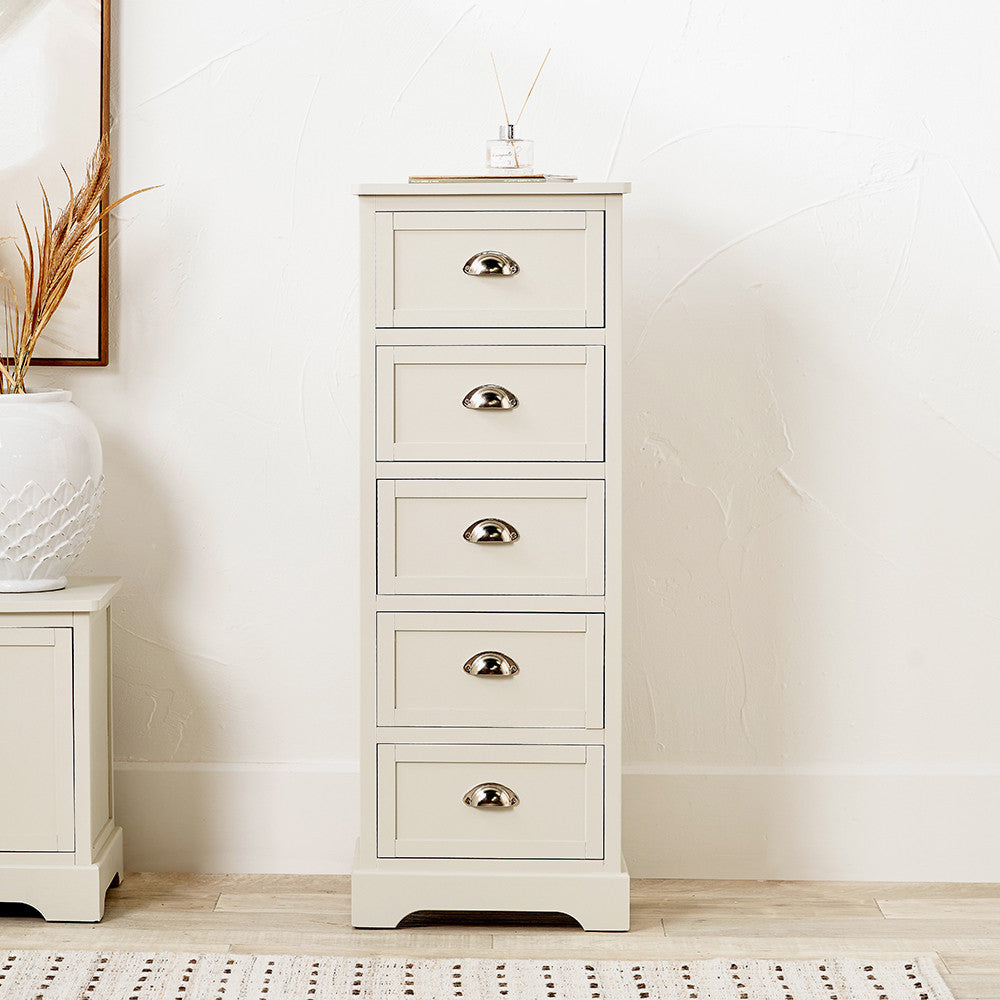 Beau&Co Bjarke Linen Pine Wood 5 Drawer Tall Unit