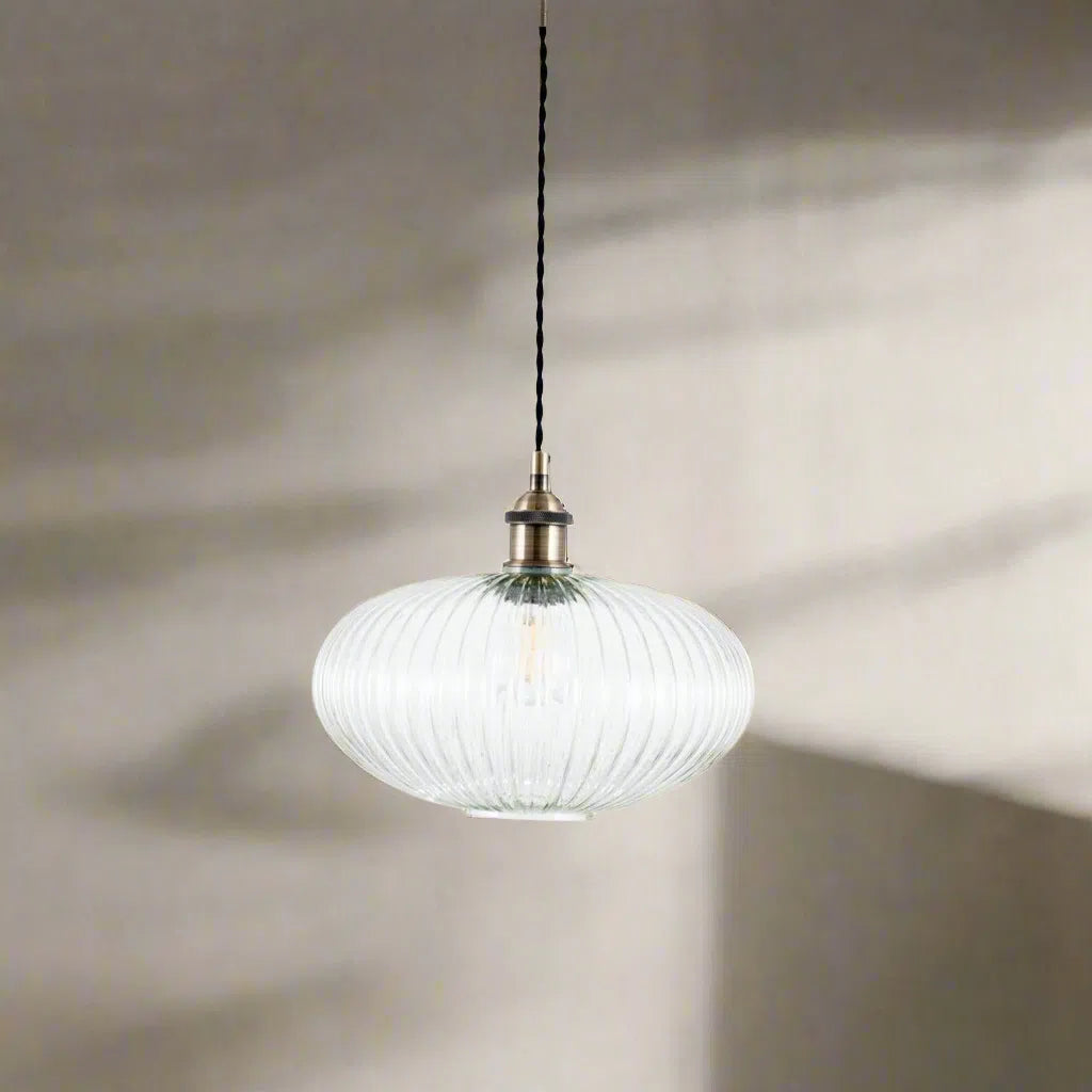 Beau&Co Elin Clear Ribbed Glass Oval Pendant