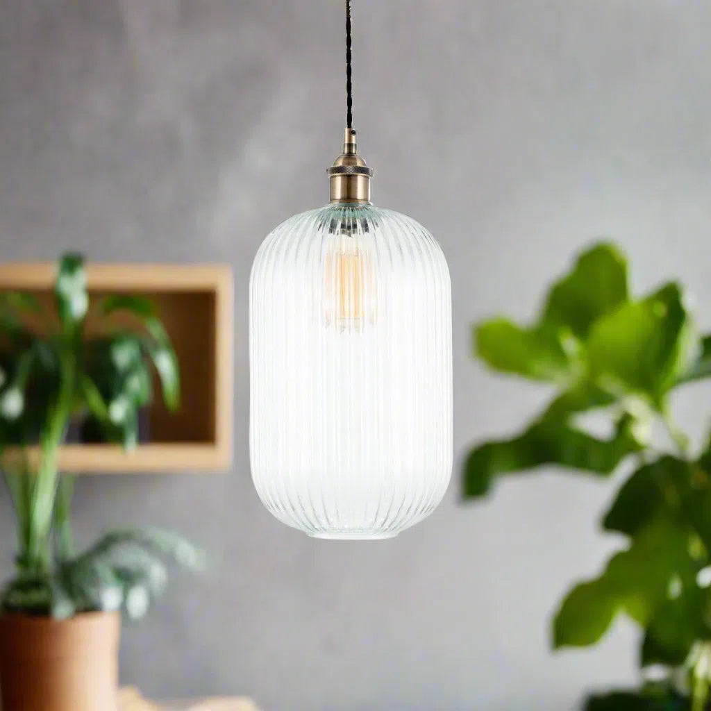 Beau&Co Elin Clear Ribbed Glass Tall Pendant
