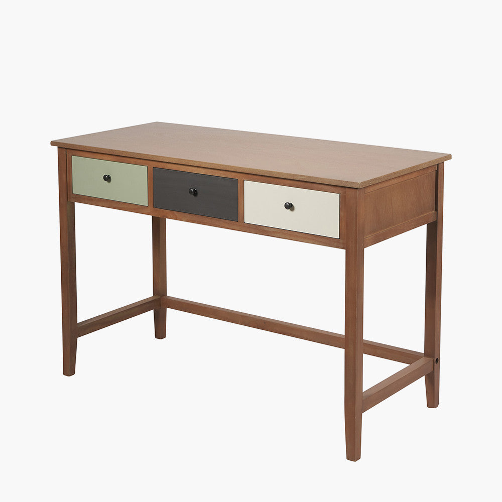 Beau&Co Falk Sage Multicoloured Pine Wood 3 Drawer Desk