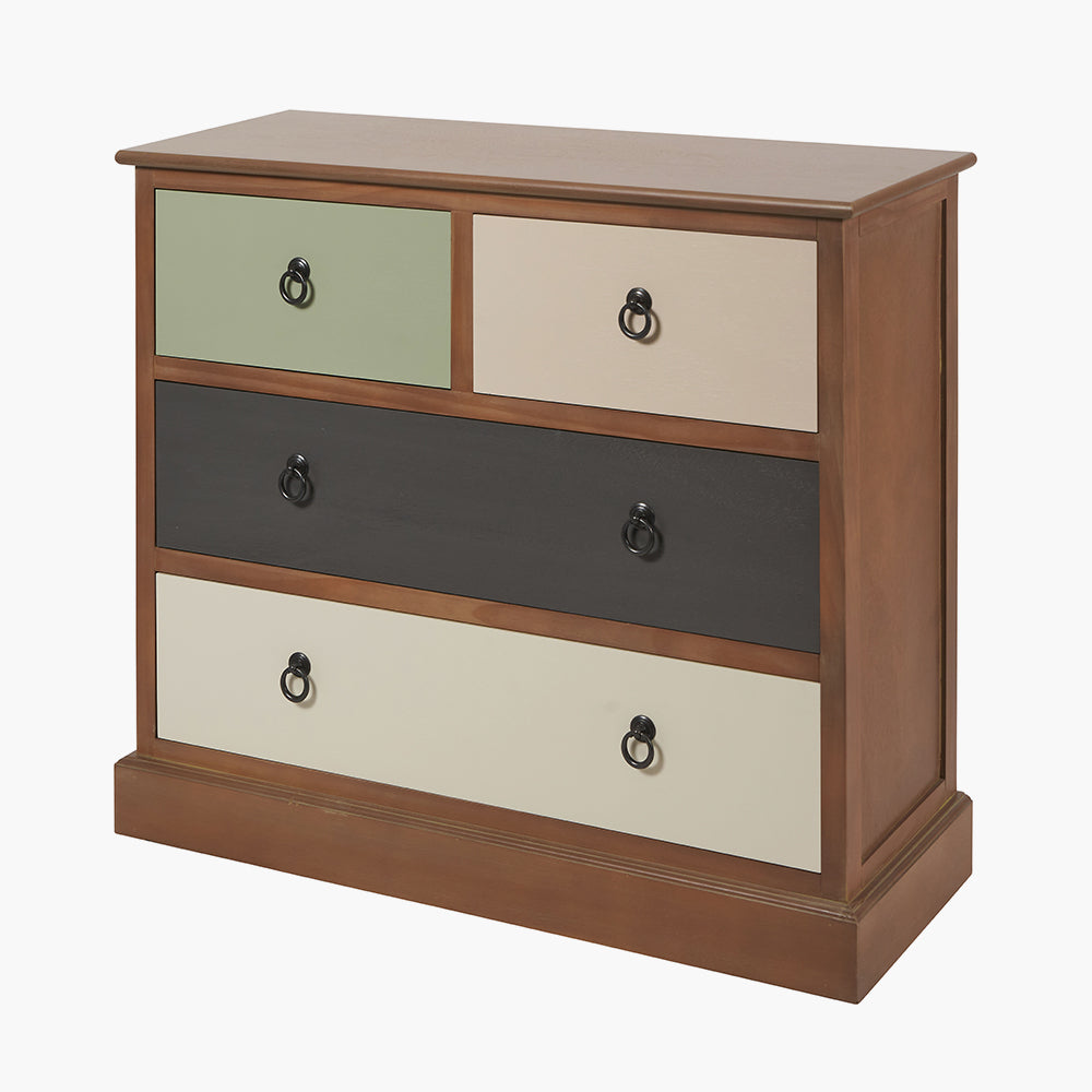Beau&Co - Falk - Sage Multicoloured Pine Wood 4 Drawer Unit