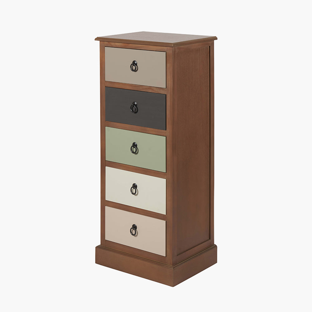 Beau&Co Falk Sage Multicoloured Pine Wood 5 Drawer Unit