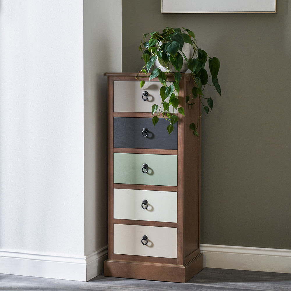 Beau&Co Falk Sage Multicoloured Pine Wood 5 Drawer Unit