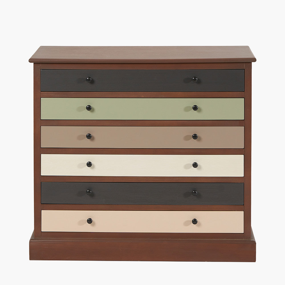 Beau&Co Falk Sage Multicoloured Pine Wood 6 Drawer Unit