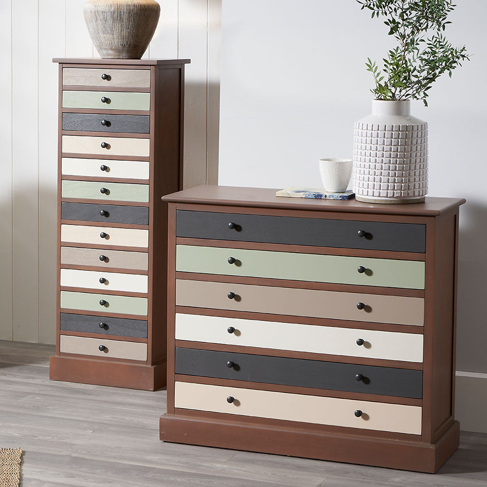 Beau&Co Falk Sage Multicoloured Pine Wood 6 Drawer Unit
