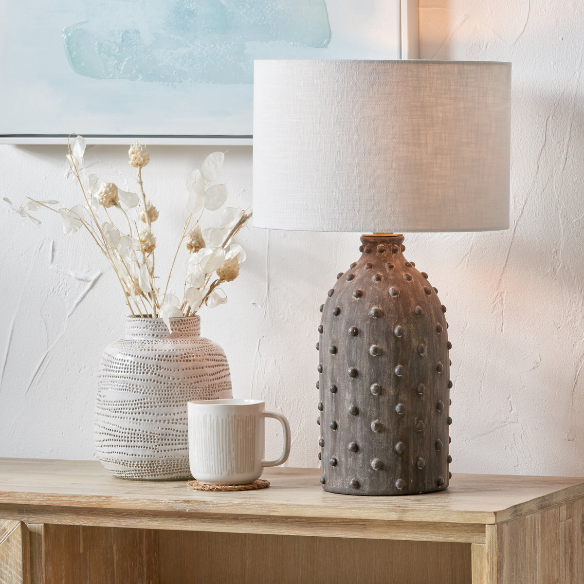 Beau&Co Freja Textured Dot Grey Stoneware Table Lamp Base